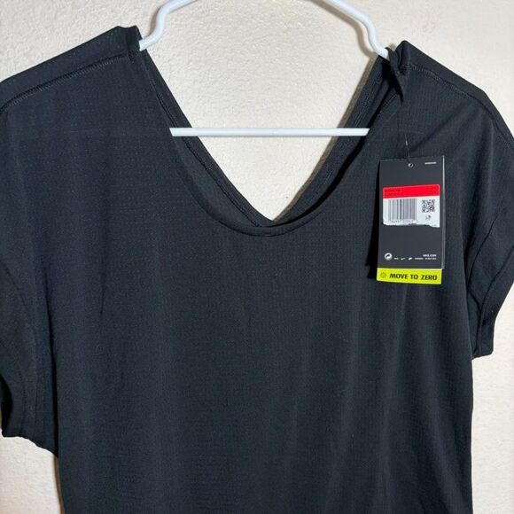 Nike T-Shirt Women's Large Black Textured Dri-Fit Double V Short Sleeve Active - Picture 2 of 9